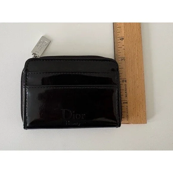 DIOR Beauty Black Patent Leather Zip Around Credit Card Holder Small Wallet - Picture 8 of 8
